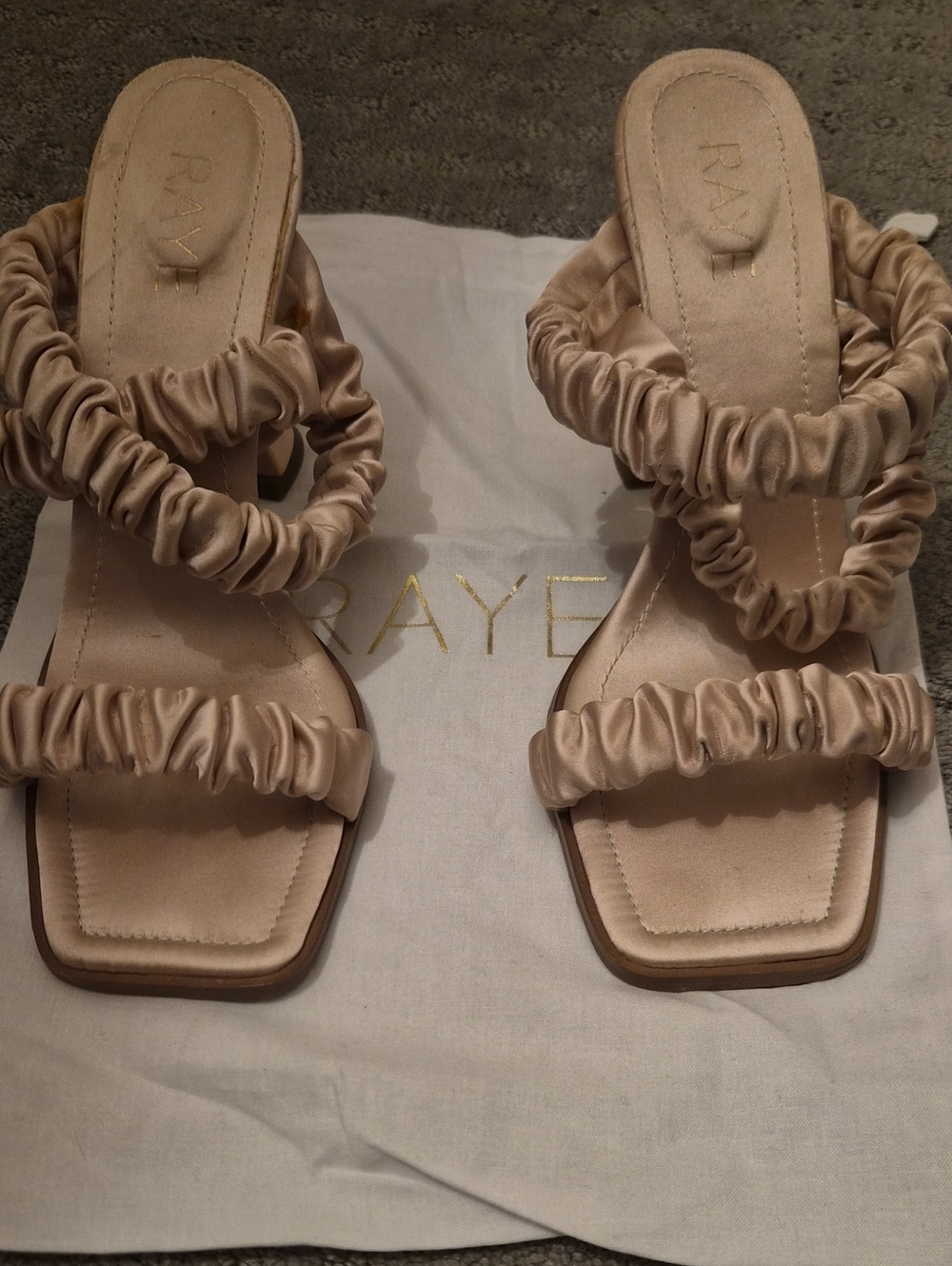 RAYE Ruched Double-Strap Slide Sandals in Taupe